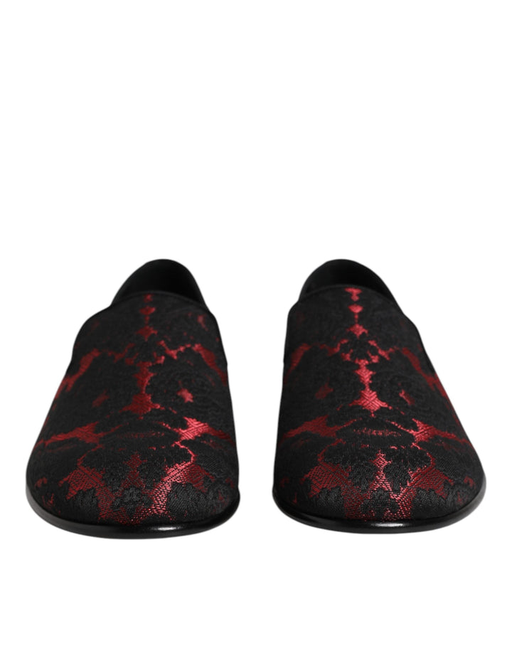 Men’s Dolce &amp; Gabbana Red Black Jacquard Slip on Men Loafers Shoes