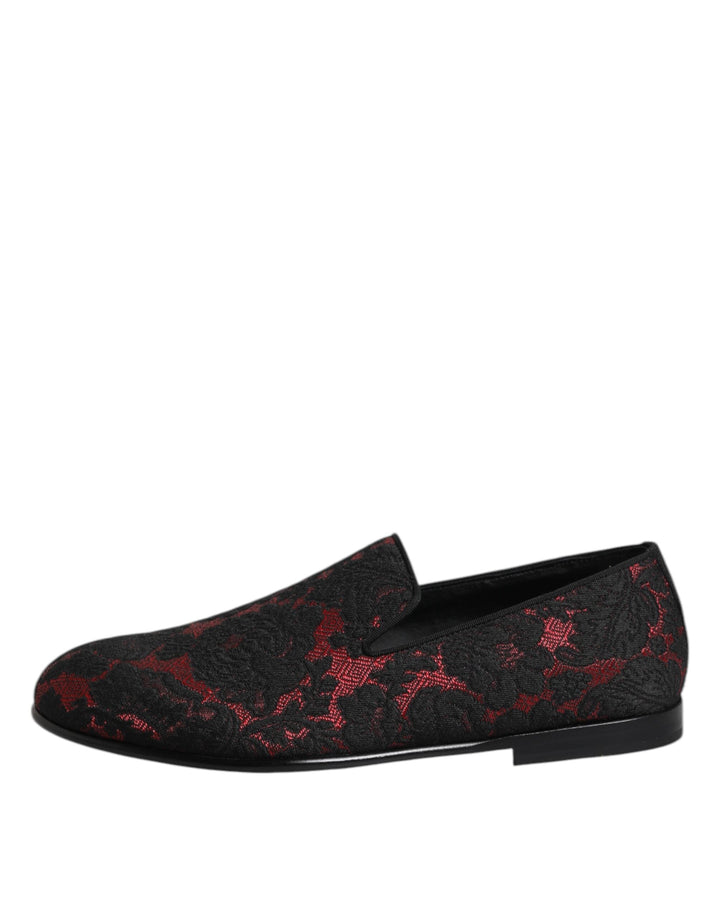 Men’s Dolce &amp; Gabbana Red Black Jacquard Slip on Men Loafers Shoes