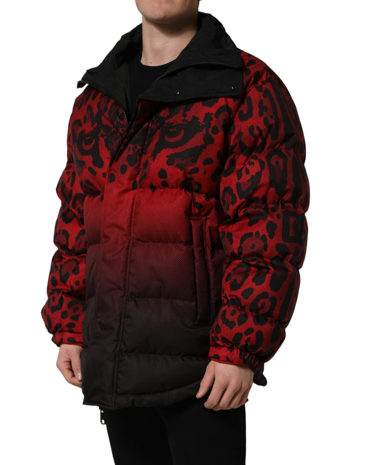 Men’s Dolce &amp; Gabbana Red Black Reversible Animal Print Puffer Coat Jacket