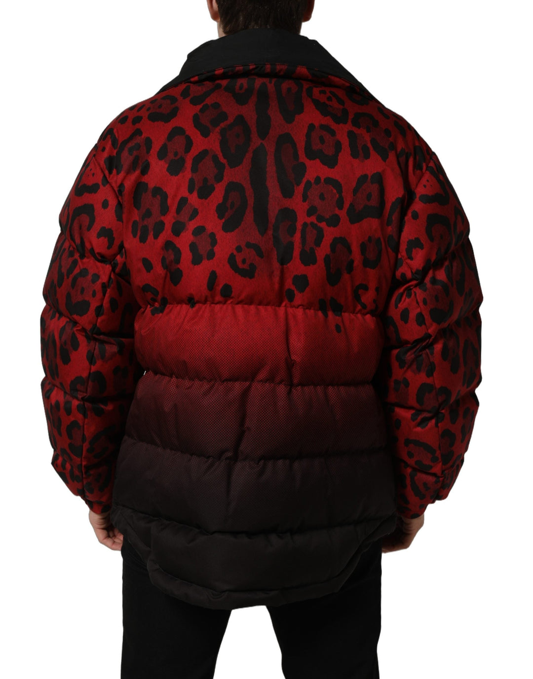 Men’s Dolce &amp; Gabbana Red Black Reversible Animal Print Puffer Coat Jacket
