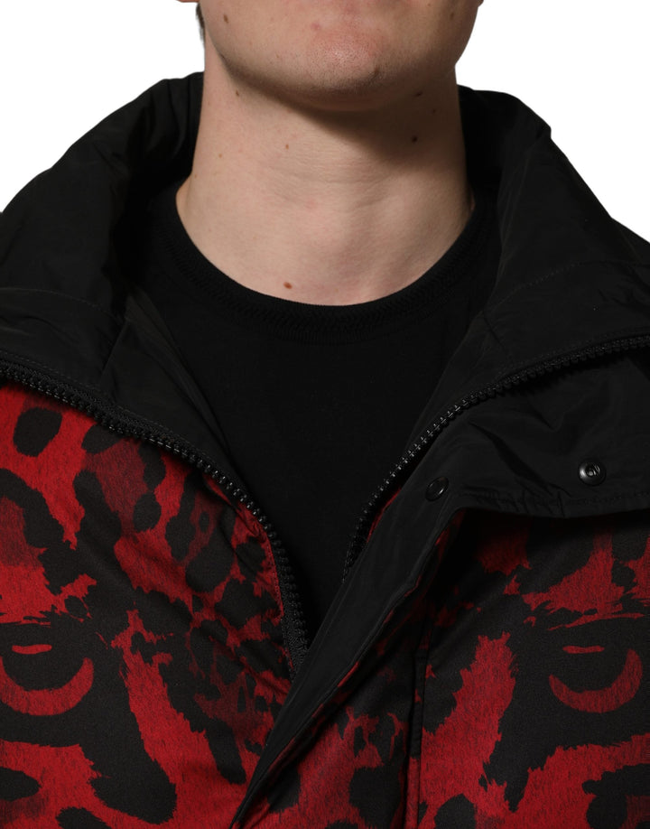 Men’s Dolce &amp; Gabbana Red Black Reversible Animal Print Puffer Coat Jacket