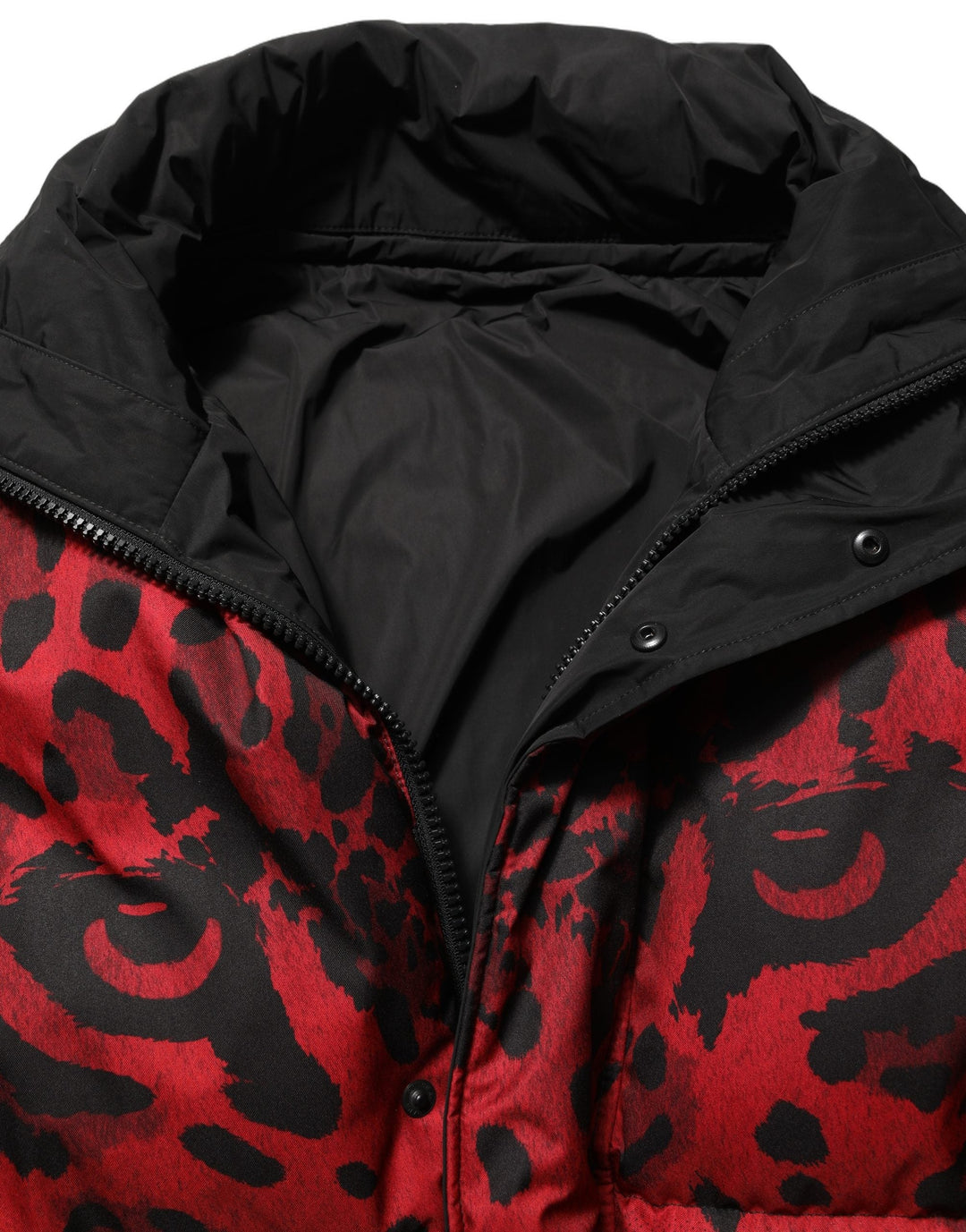 Men’s Dolce & Gabbana Red Black Reversible Animal Print Puffer Coat Jacket