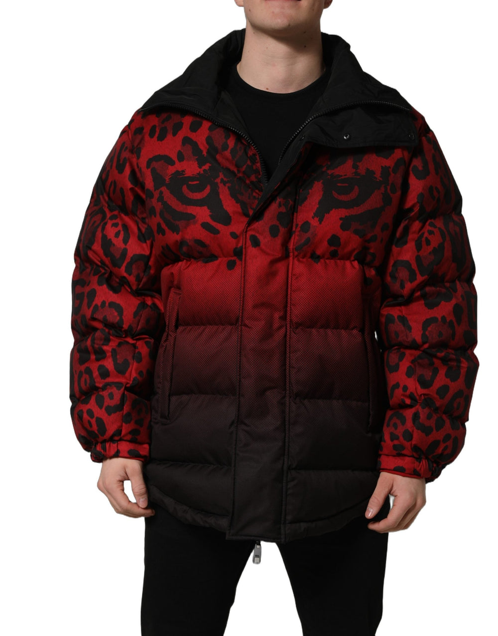 Men’s Dolce & Gabbana Red Black Reversible Animal Print Puffer Coat Jacket