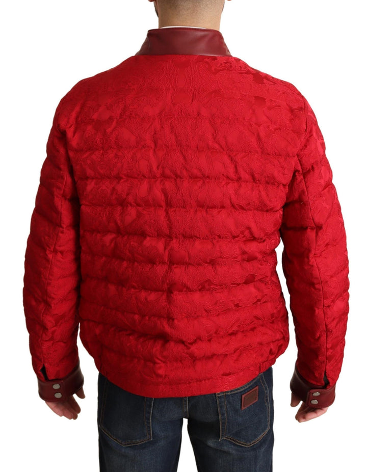 Men’s Dolce &amp; Gabbana Red Brocade Bomber Gold Crown Logo Coat Jacket