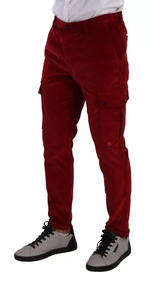 Men’s Dolce &amp; Gabbana Red Corduroy Cotton Cargo Skinny Pants