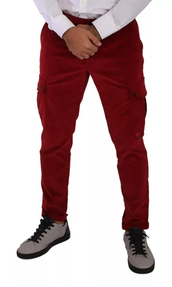 Men’s Dolce &amp; Gabbana Red Corduroy Cotton Cargo Skinny Pants