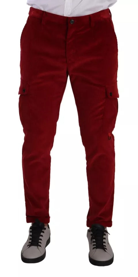 Men’s Dolce &amp; Gabbana Red Corduroy Cotton Cargo Skinny Pants