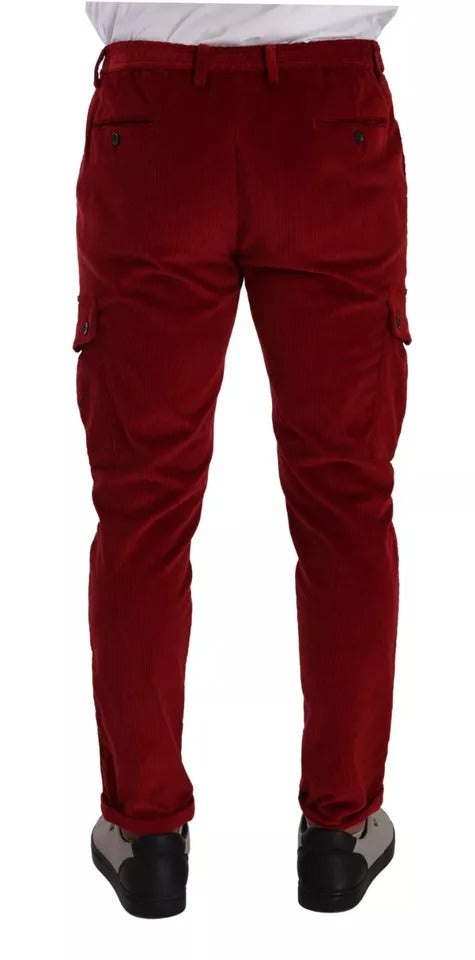 Men’s Dolce &amp; Gabbana Red Corduroy Cotton Cargo Skinny Pants