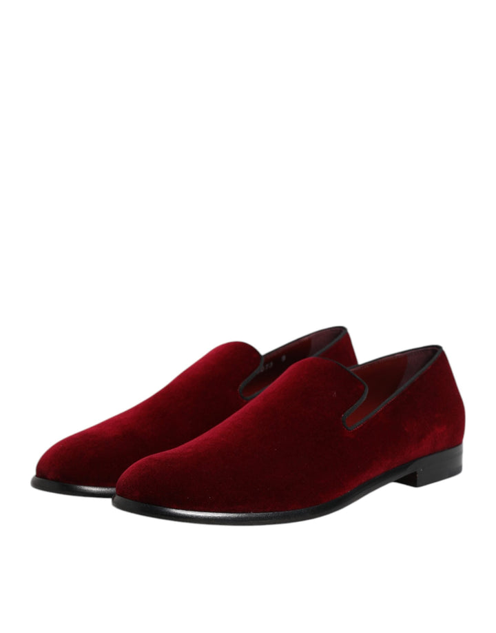 Men’s Dolce &amp; Gabbana Red Cotton Velvet Slip on Loafers Formal Shoes