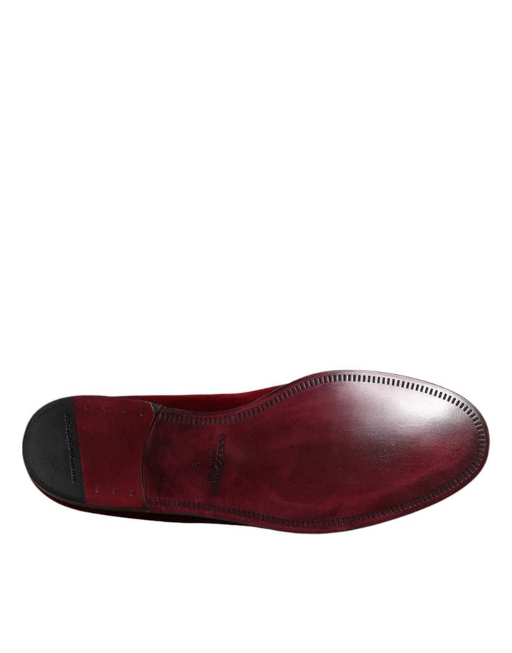 Men’s Dolce &amp; Gabbana Red Cotton Velvet Slip on Loafers Formal Shoes