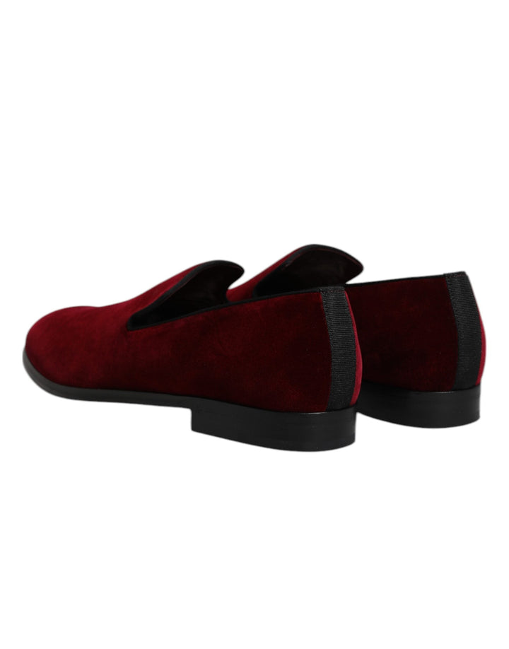 Men’s Dolce &amp; Gabbana Red Cotton Velvet Slip on Loafers Formal Shoes