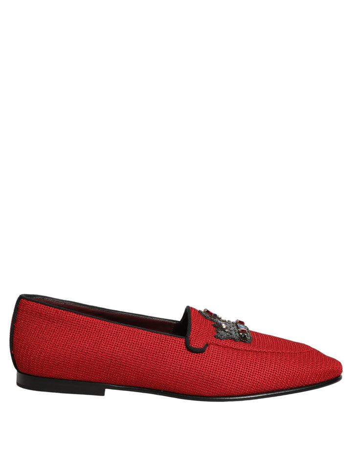 Men’s Dolce &amp; Gabbana Red Crown Embellished Dress Loafers Shoes