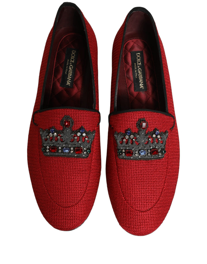 Men’s Dolce &amp; Gabbana Red Crown Embellished Dress Loafers Shoes