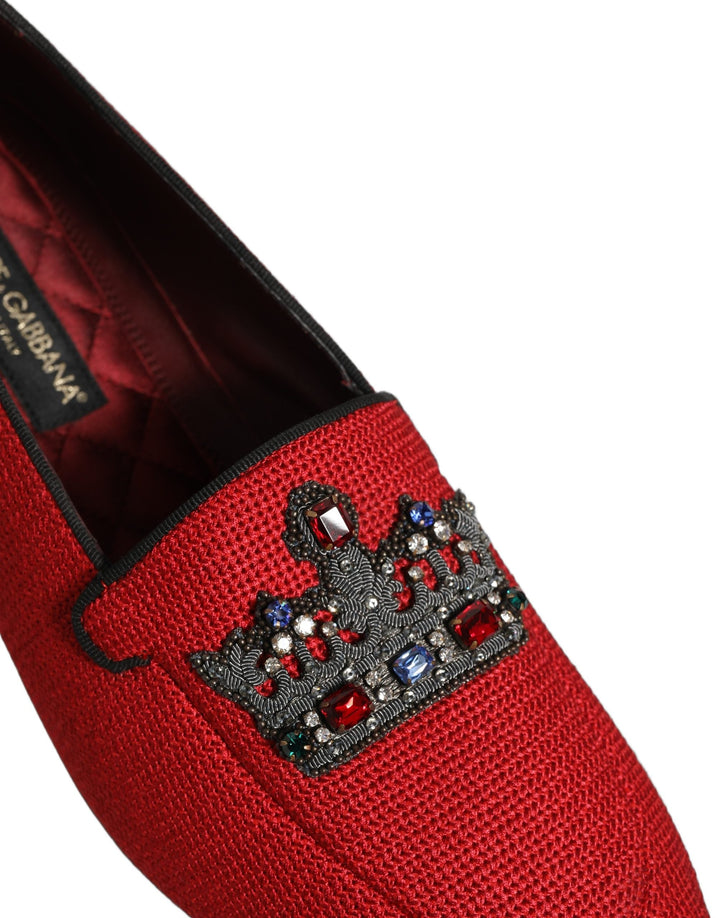 Men’s Dolce &amp; Gabbana Red Crown Embellished Dress Loafers Shoes