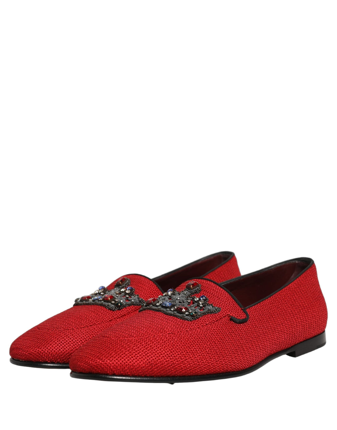 Men’s Dolce &amp; Gabbana Red Crown Embellished Dress Loafers Shoes