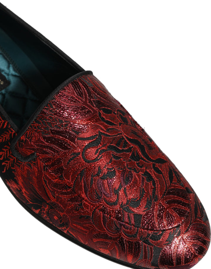 Men’s Dolce &amp; Gabbana Red Floral Jacquard Slip on Loafers Shoes