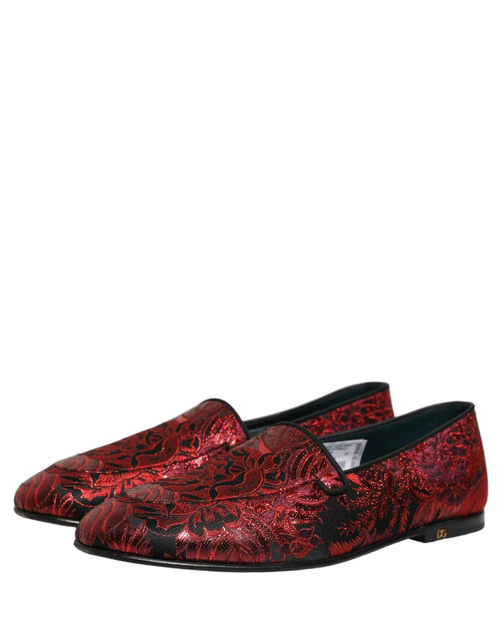 Men’s Dolce &amp; Gabbana Red Floral Jacquard Slip on Loafers Shoes