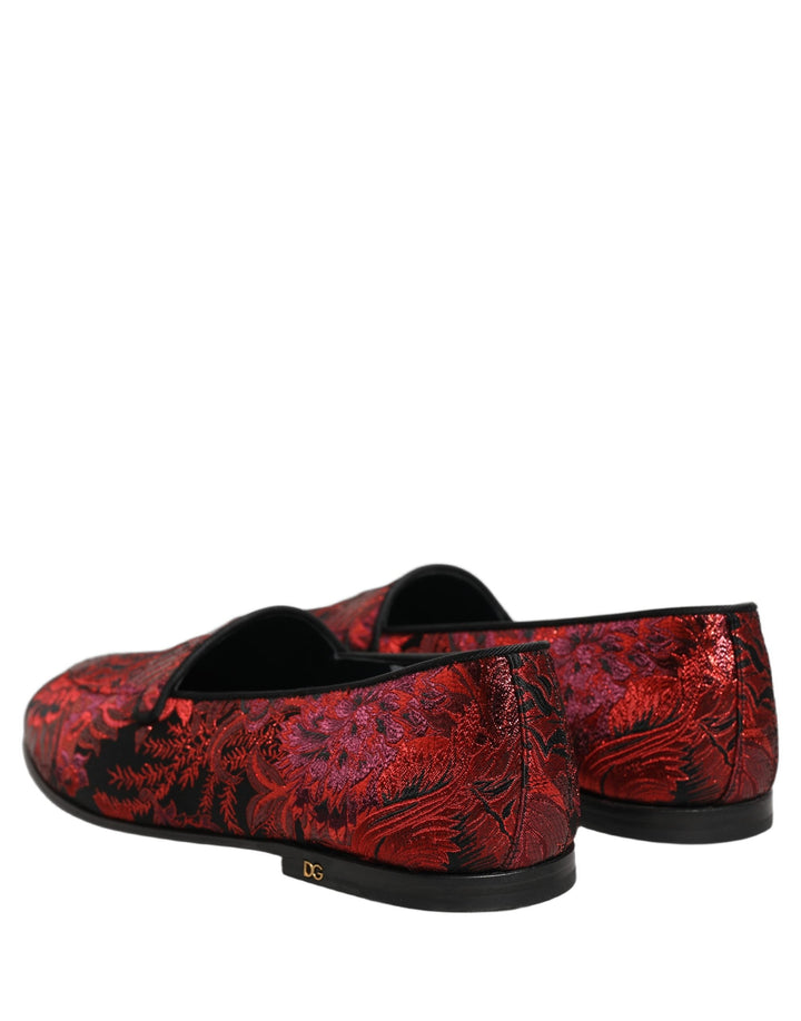 Men’s Dolce &amp; Gabbana Red Floral Jacquard Slip on Loafers Shoes