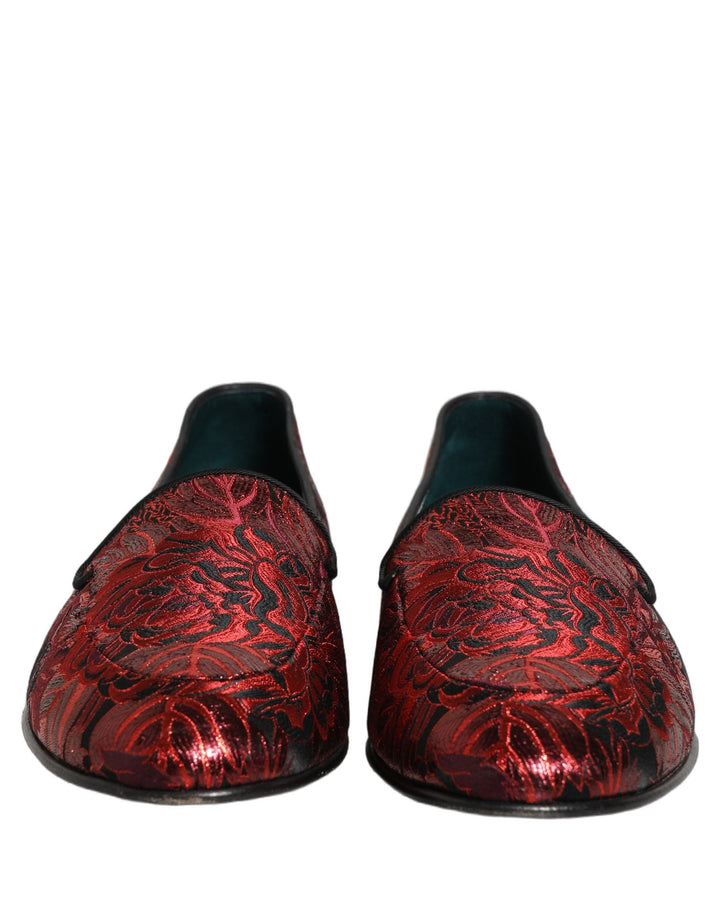 Men’s Dolce &amp; Gabbana Red Floral Jacquard Slip on Loafers Shoes