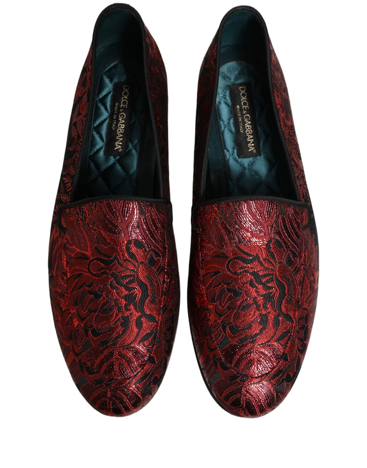 Men’s Dolce &amp; Gabbana Red Floral Jacquard Slip on Loafers Shoes