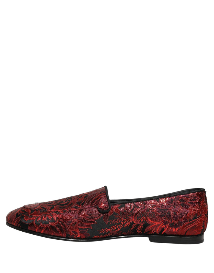 Men’s Dolce &amp; Gabbana Red Floral Jacquard Slip on Loafers Shoes