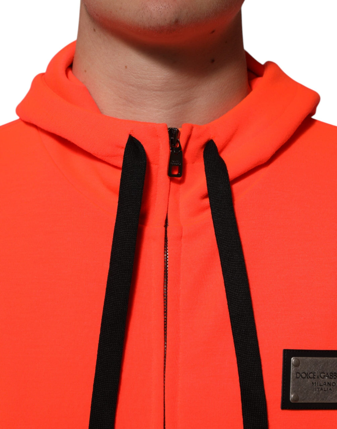 Men’s Dolce &amp; Gabbana Red Fluorescent Polyester Logo Patch Hoodie Sweater