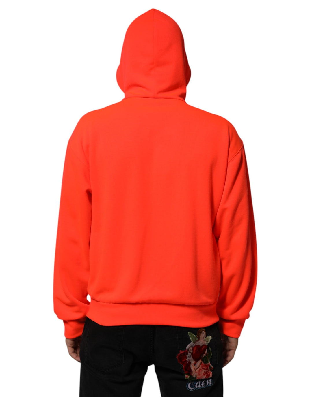 Men’s Dolce &amp; Gabbana Red Fluorescent Polyester Logo Patch Hoodie Sweater