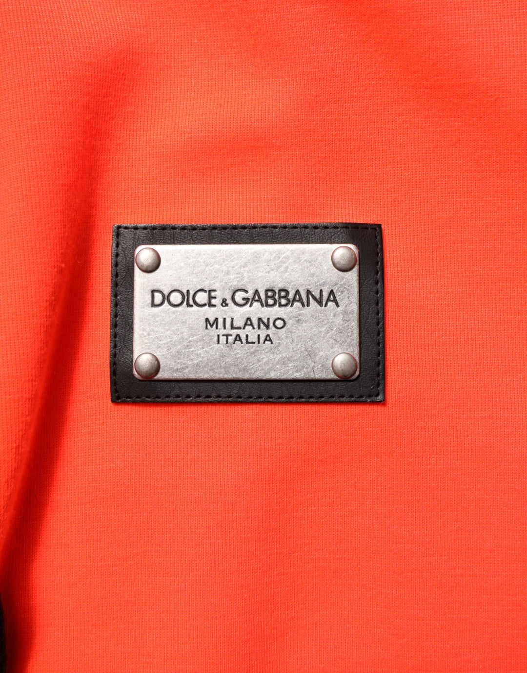 Men’s Dolce &amp; Gabbana Red Fluorescent Polyester Logo Patch Hoodie Sweater