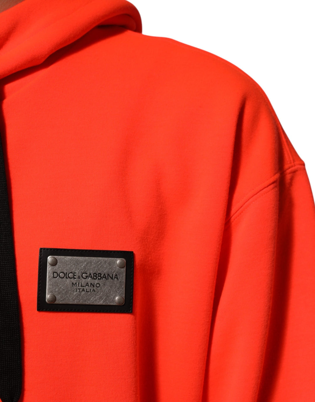 Men’s Dolce &amp; Gabbana Red Fluorescent Polyester Logo Patch Hoodie Sweater