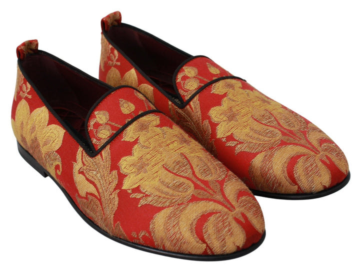 Men’s Dolce &amp; Gabbana Red Gold Brocade Slippers Loafers Shoes