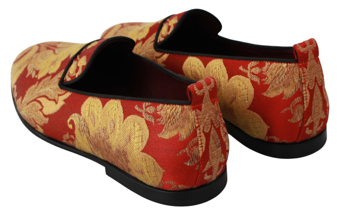 Men’s Dolce &amp; Gabbana Red Gold Brocade Slippers Loafers Shoes