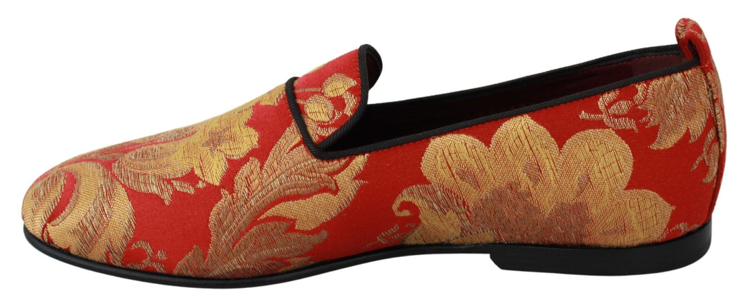 Men’s Dolce &amp; Gabbana Red Gold Brocade Slippers Loafers Shoes