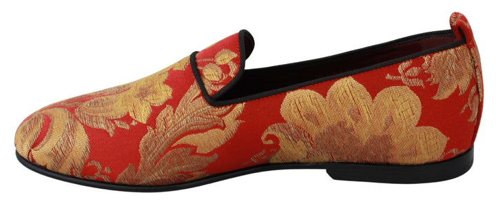 Men’s Dolce &amp; Gabbana Red Gold Brocade Slippers Loafers Shoes