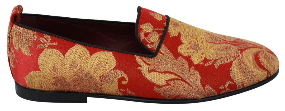 Men’s Dolce &amp; Gabbana Red Gold Brocade Slippers Loafers Shoes