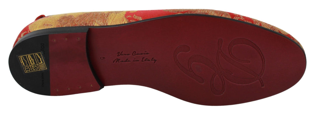 Men’s Dolce &amp; Gabbana Red Gold Brocade Slippers Loafers Shoes