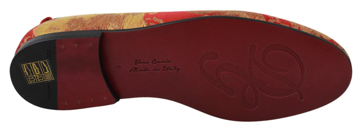 Men’s Dolce &amp; Gabbana Red Gold Brocade Slippers Loafers Shoes