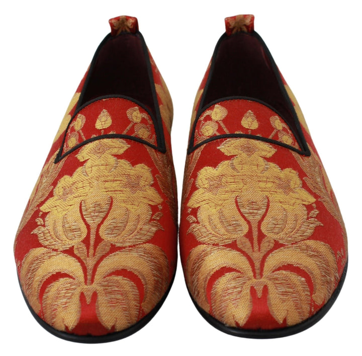 Men’s Dolce &amp; Gabbana Red Gold Brocade Slippers Loafers Shoes