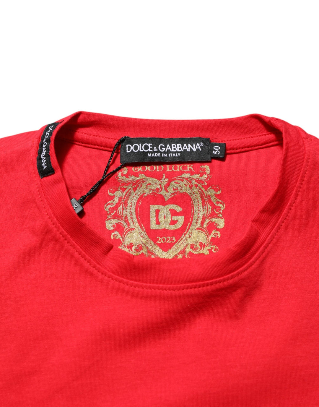 Dolce &amp; Gabbana Red Goodluck 2023 Cotton Crew Neck T-shirt