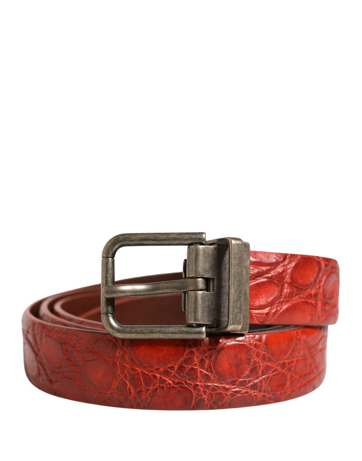 Dolce &amp; Gabbana Red Leather Gold Tone Metal Buckle Men Belt