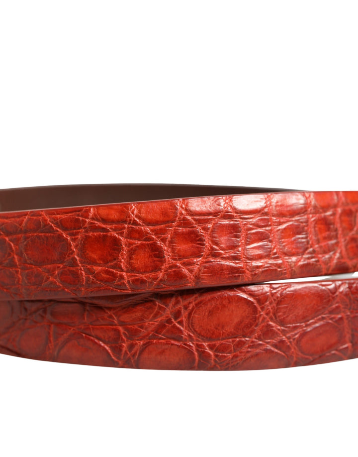 Dolce &amp; Gabbana Red Leather Gold Tone Metal Buckle Men Belt