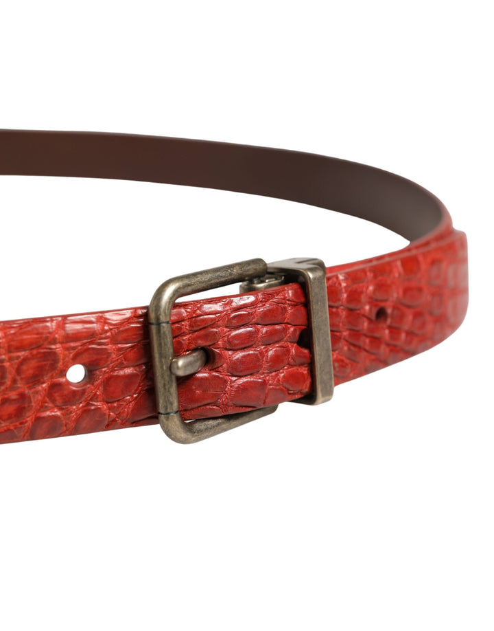 Dolce &amp; Gabbana Red Leather Gold Tone Metal Buckle Men Belt