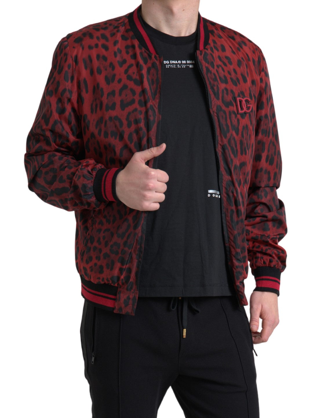 Men’s Dolce & Gabbana Red Leopard Bomber Short Coat Jacket