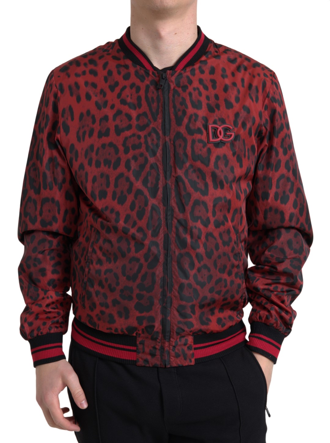 Men’s Dolce &amp; Gabbana Red Leopard Bomber Short Coat Jacket
