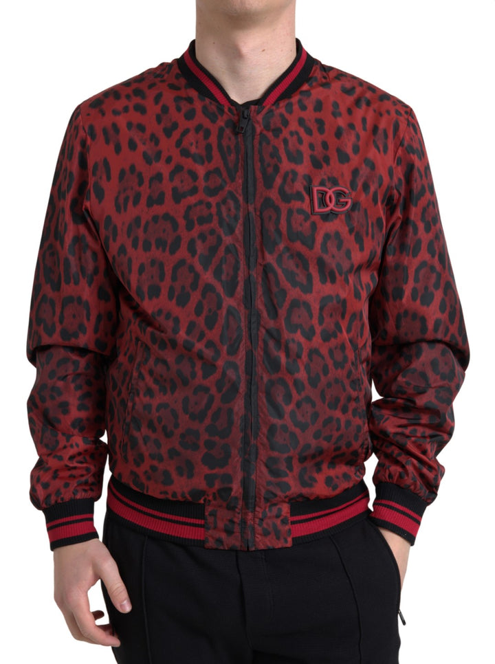 Men’s Dolce &amp; Gabbana Red Leopard Bomber Short Coat Jacket