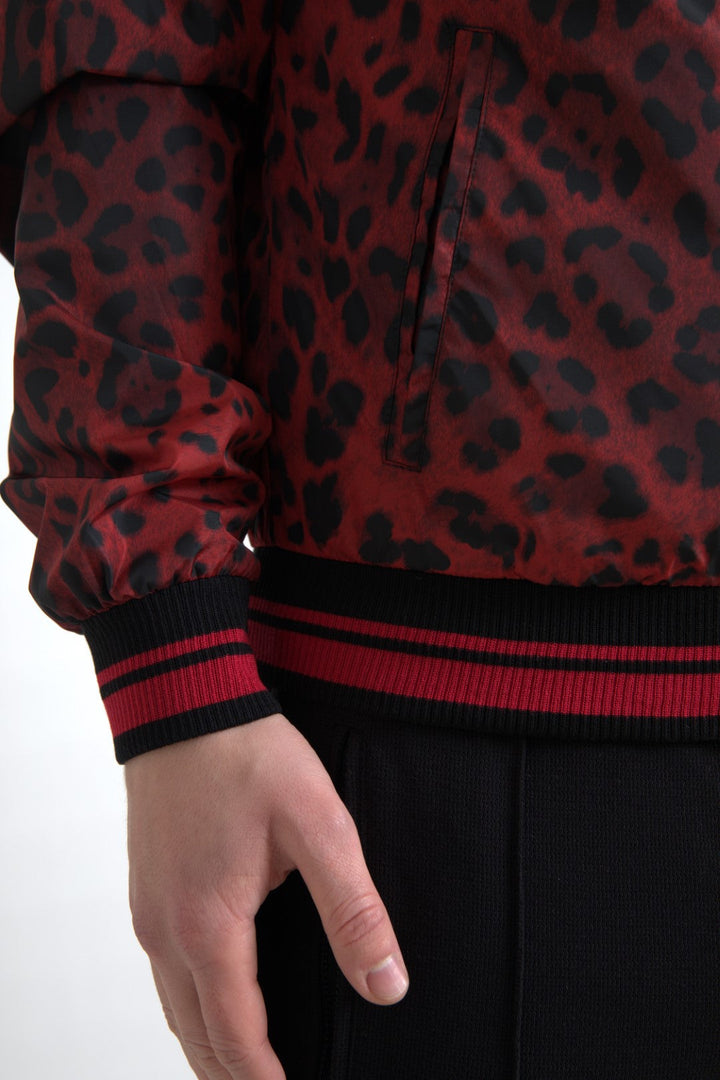 Men’s Dolce &amp; Gabbana Red Leopard Bomber Short Coat Jacket