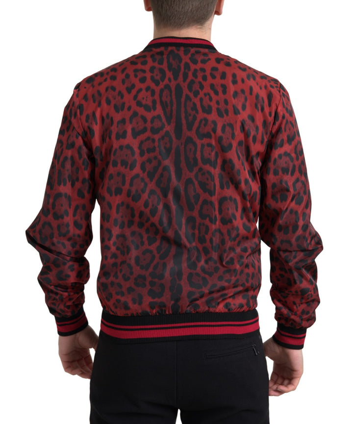 Men’s Dolce &amp; Gabbana Red Leopard Bomber Short Coat Jacket