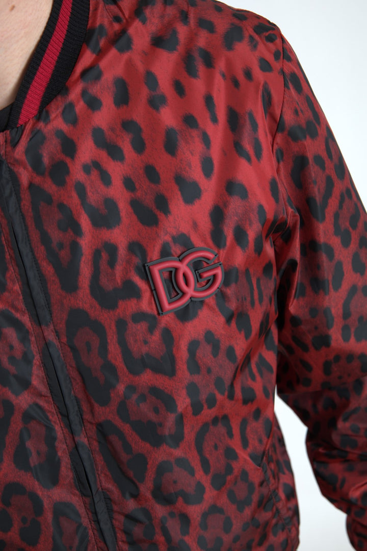 Men’s Dolce &amp; Gabbana Red Leopard Bomber Short Coat Jacket