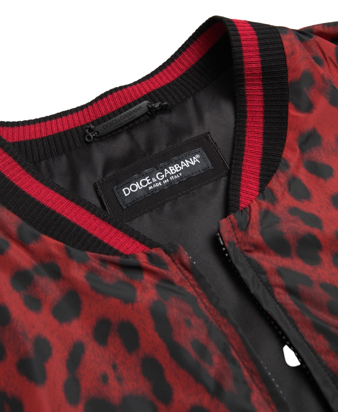 Men’s Dolce &amp; Gabbana Red Leopard Bomber Short Coat Jacket
