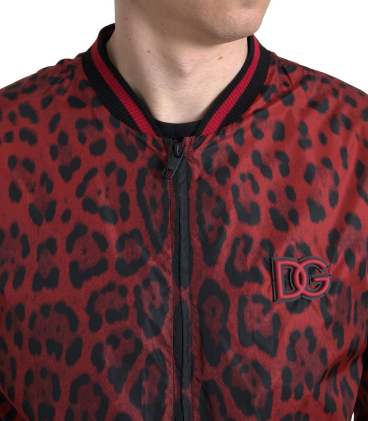 Men’s Dolce &amp; Gabbana Red Leopard Bomber Short Coat Jacket