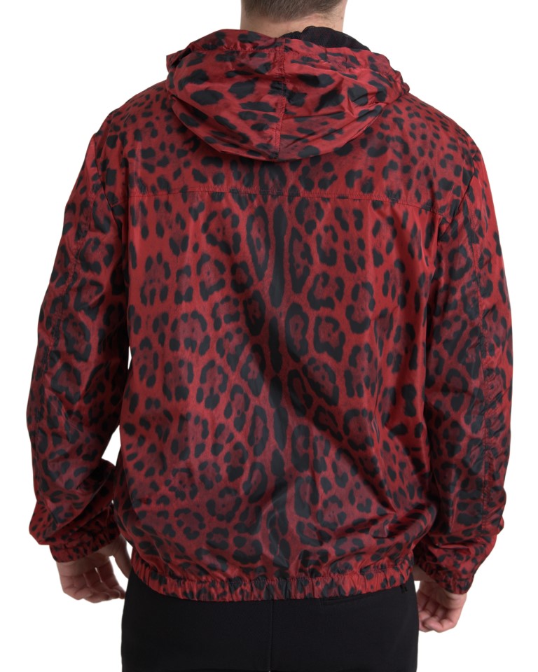 Men’s Dolce & Gabbana Red Leopard Hooded Bomber Full Zip Jacket